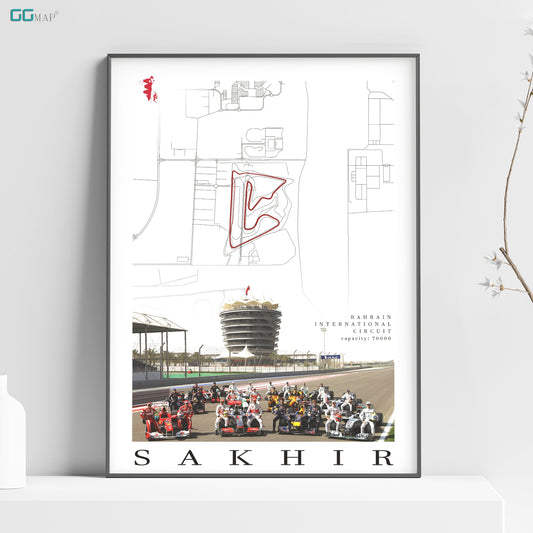 City map of SAKHIR - Bahrain International Circuit - Home Decor Sakhir - Bahrain Grand Prix - Formula 1 gift - Printed map