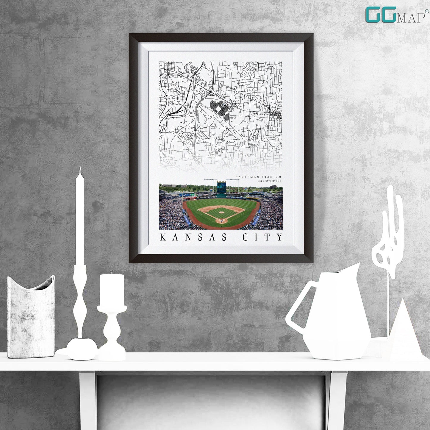 City map of KANSAS CITY - Kauffman Stadium -Home Decor Kansas City -Kauffman Stadium wall decor -Kansas City -Print map - Kansas City Royals