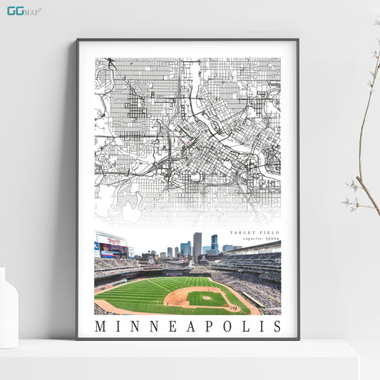 City map of MINNEAPOLIS -  - Home Decor Minneapolis - Target Field wall decor - Minneapolis poster - Print map - Minnesota Twins