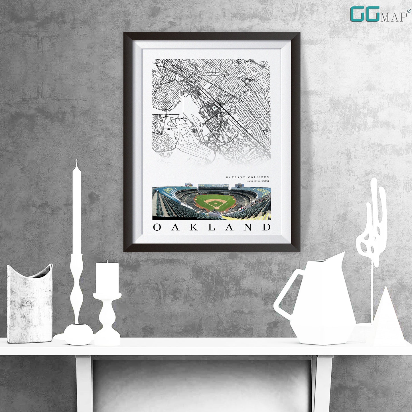 City map of OAKLAND - Home Decor Oakland - Oakland Coliseum wall decor - Oakland poster - Oakland Athletics - Print map