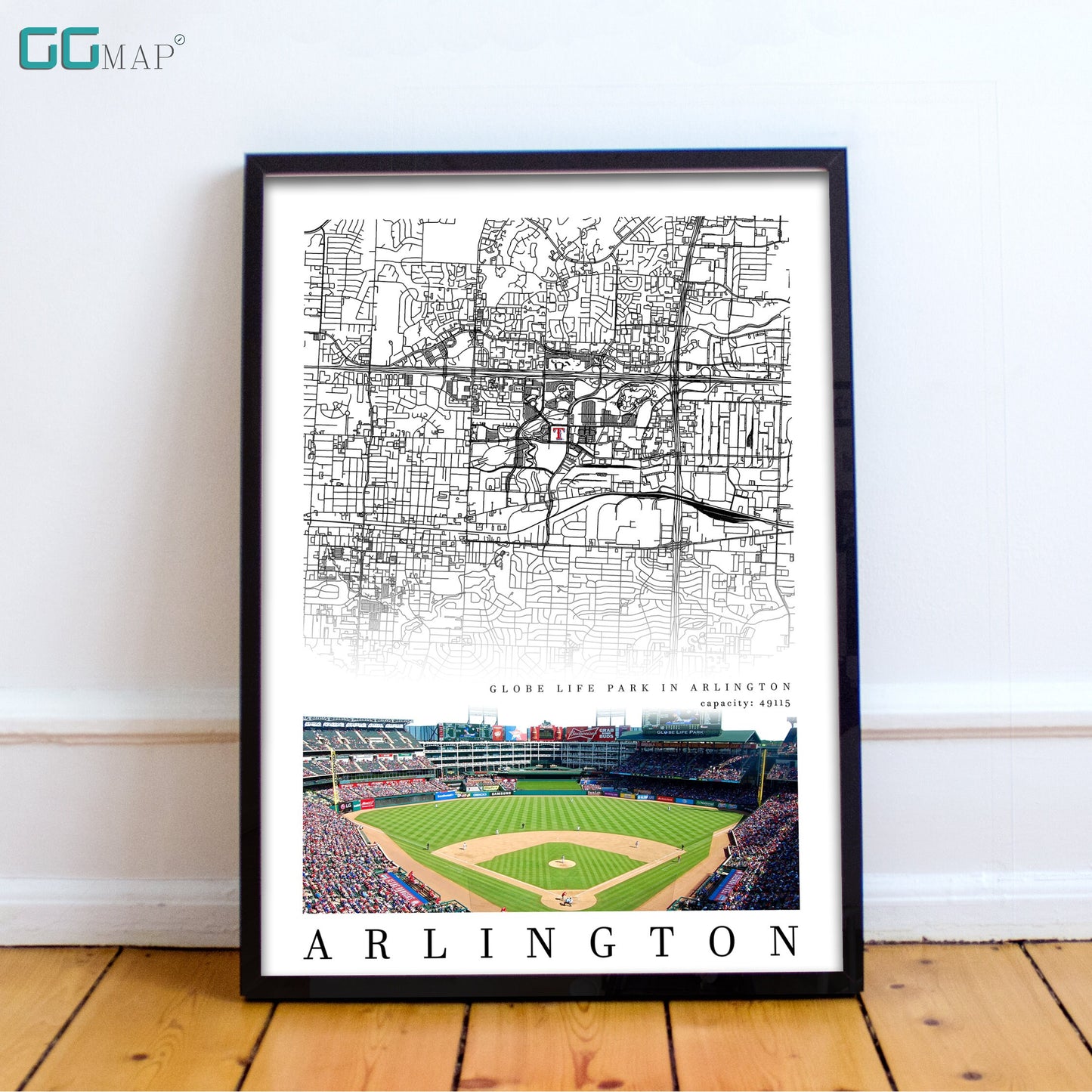 City map of ARLINGTON - Home Decor Arlington - Globe Life Park in Arlington wall decor - Arlington poster - Print map - Texas Rangers