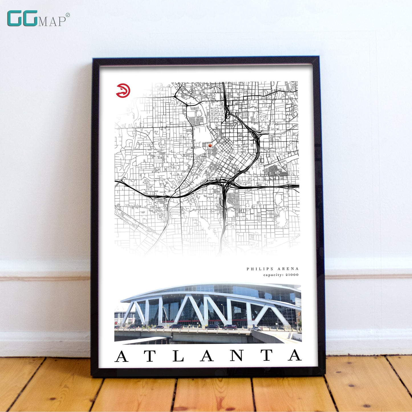 City map of ATLANTA - Philips Arena - Home Decor Atlanta - Philips Arena wall decor - Atlanta poster - Philips Arena gift - Print map