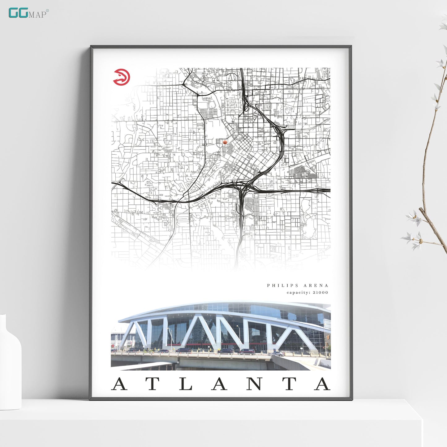 City map of ATLANTA - Philips Arena - Home Decor Atlanta - Philips Arena wall decor - Atlanta poster - Philips Arena gift - Print map