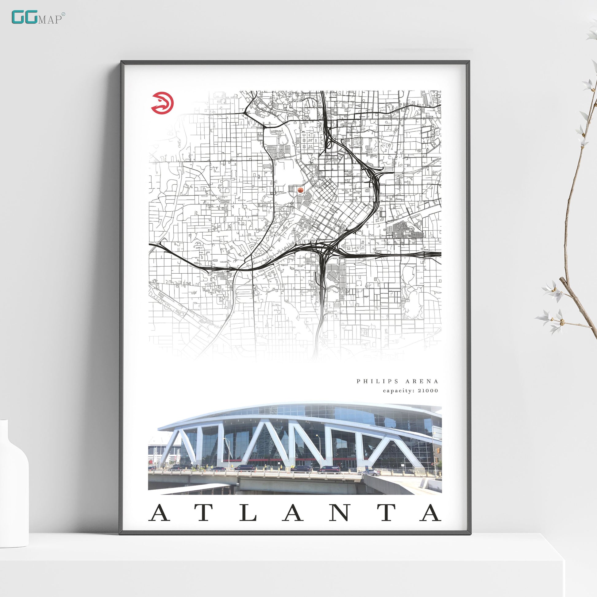 a poster of atlanta with a map of the area