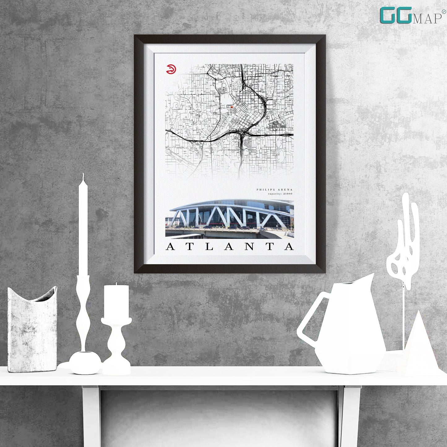 City map of ATLANTA - Philips Arena - Home Decor Atlanta - Philips Arena wall decor - Atlanta poster - Philips Arena gift - Print map