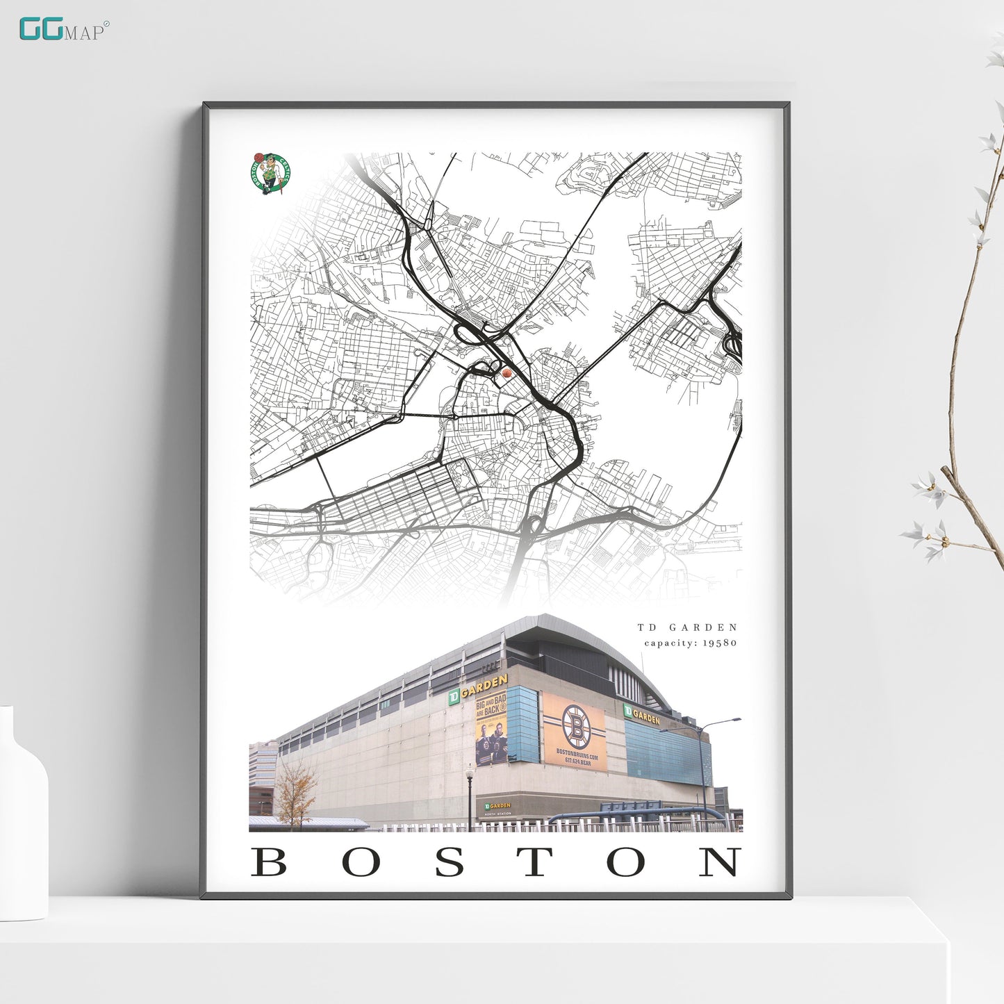 City map of BOSTON - TD Garden - Home Decor Boston - TD Garden wall decor - Boston poster - Boston gift - Print map