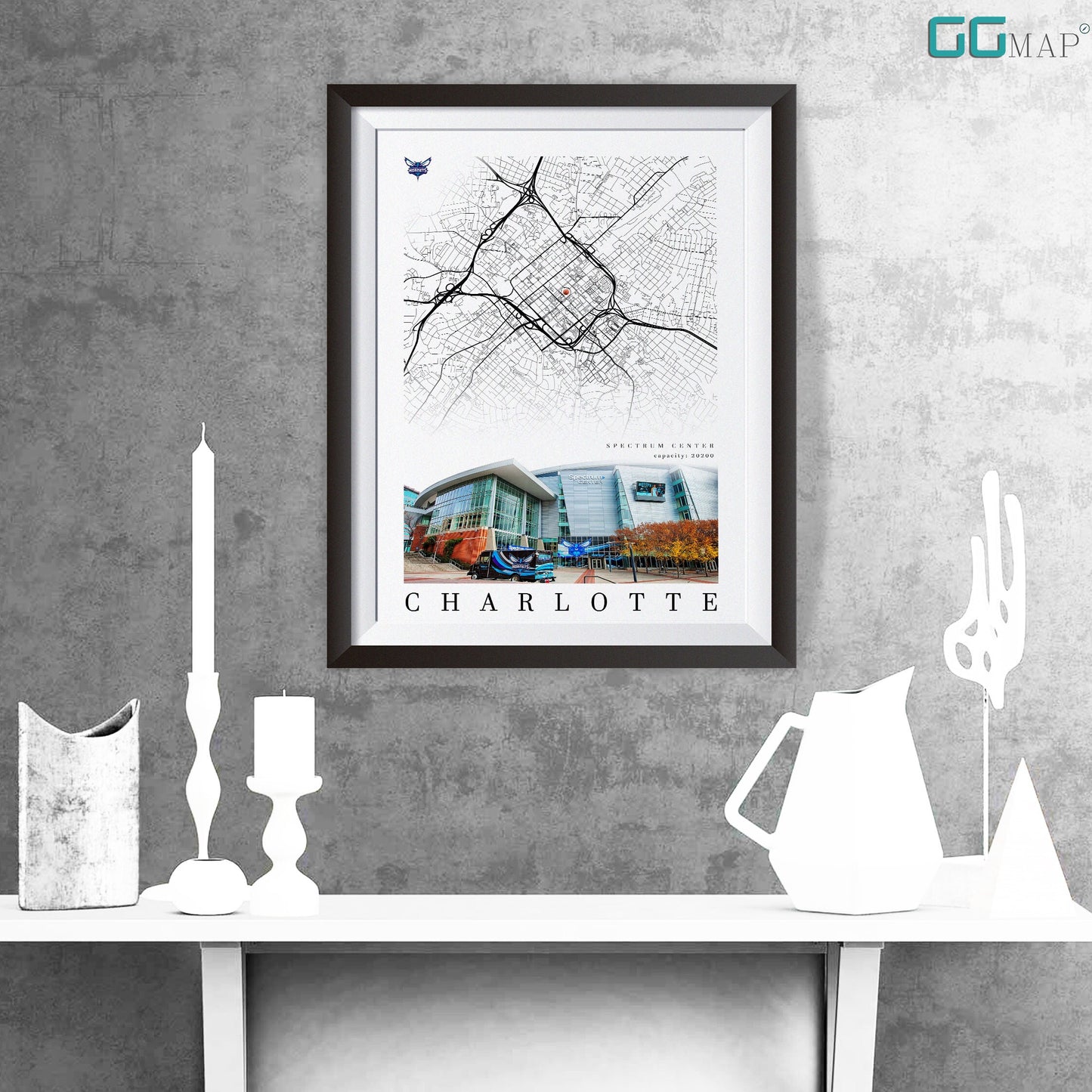 City map of CHARLOTTE - Spectrum Center - Home Decor Charlotte - Spectrum Center wall decor - Charlotte poster - Print map