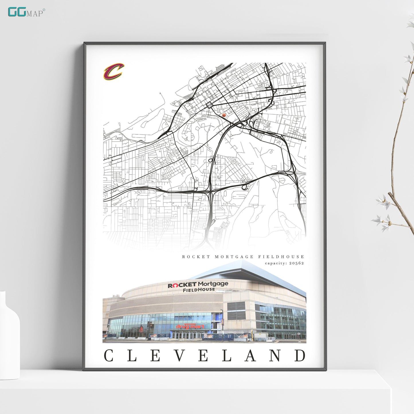 City map of CLEVELAND - Rocket Mortgage FieldHouse - Home Decor Cleveland - Cleveland wall decor - Cleveland poster - Print map