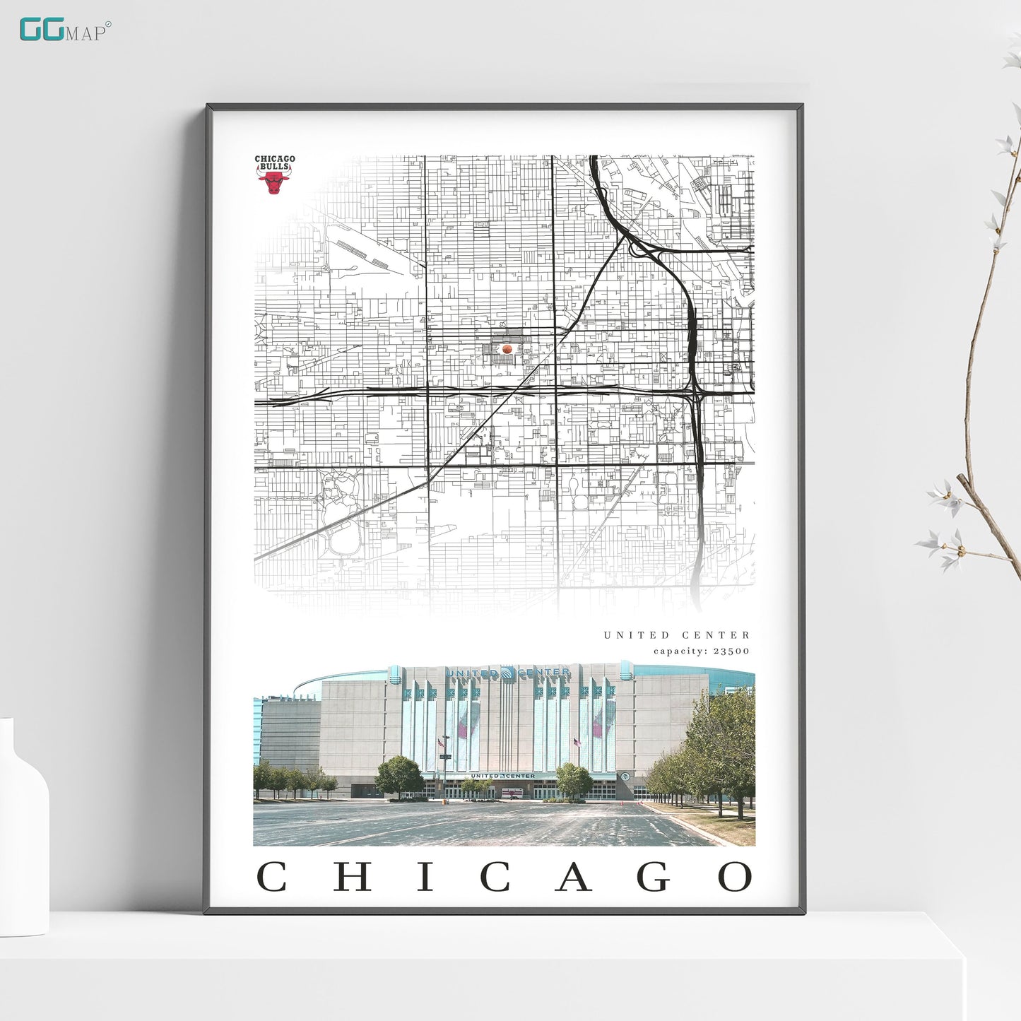 City map of CHICAGO - United Center - Home Decor Chicago - United Center wall decor - Chicago poster - United Center gift - Print map