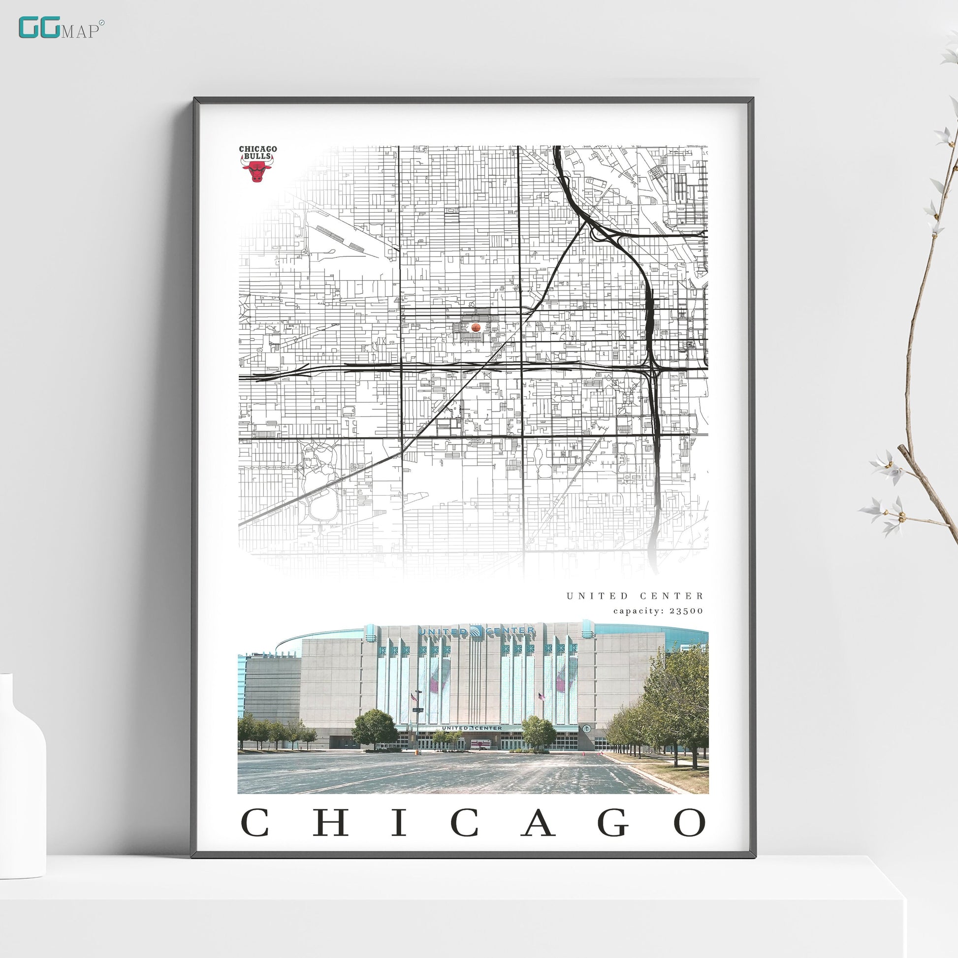 a map of the city of chicago and a picture of a building