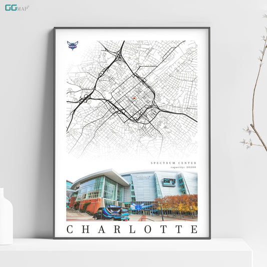 City map of CHARLOTTE - Spectrum Center - Home Decor Charlotte - Spectrum Center wall decor - Charlotte poster - Print map