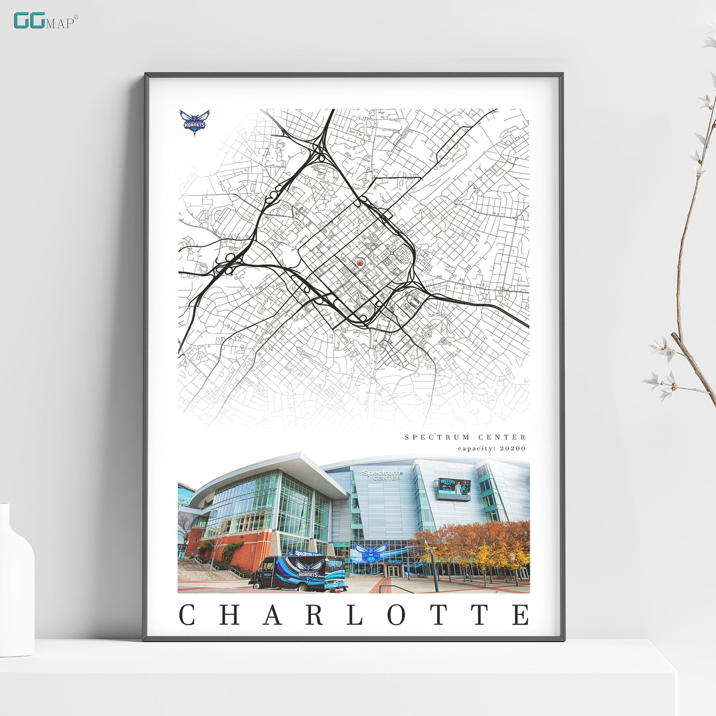 a poster of charlotte, with a map of the city