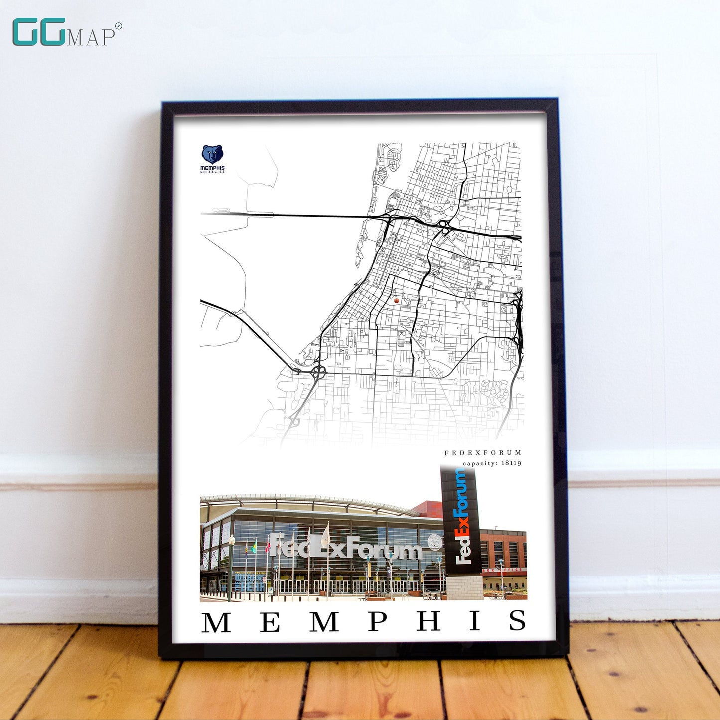 City map of MEMPHIS - FedExForum - Home Decor Memphis - FedExForum - Memphis wall decor - Memphis poster - FedExForum gift - Print map