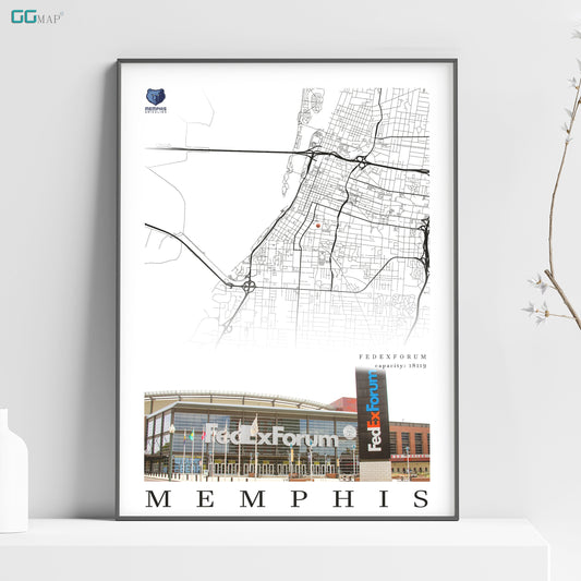 City map of MEMPHIS - FedExForum - Home Decor Memphis - FedExForum - Memphis wall decor - Memphis poster - FedExForum gift - Print map