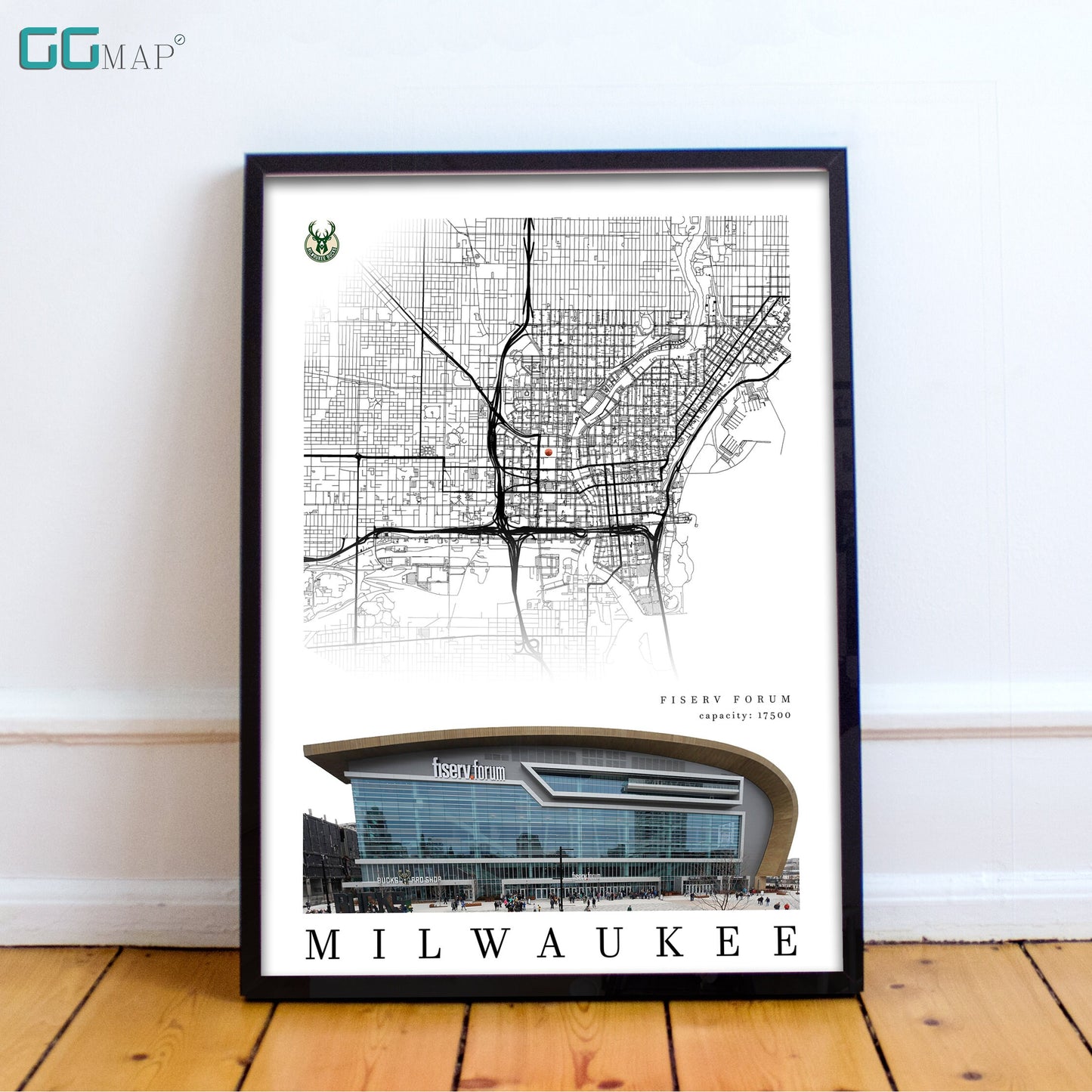 City map of MILWAUKEE - Fiserv Forum - Home Decor Milwaukee - Fiserv Forum wall decor - Milwaukee poster - Fiserv Forum gift - Print map