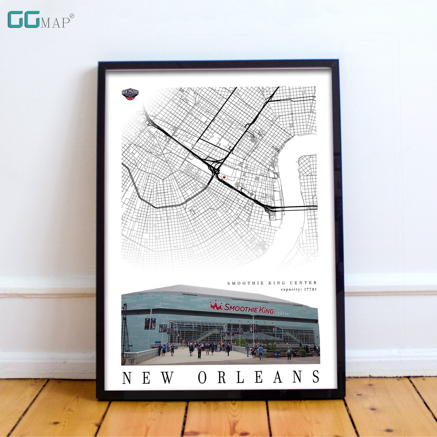 City map of NEW ORLEANS - Smoothie King Center - Home Decor New Orleans - Smoothie King Center wall decor - New Orleans poster - Print map