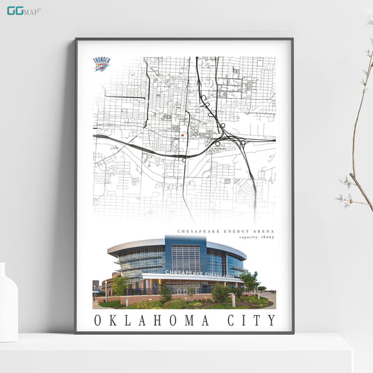 City map of OKLAHOMA CITY - Chesapeake Energy Arena - Home Decor Oklahoma - Chesapeake Energy Arena wall decor - Oklahoma poster - Print map