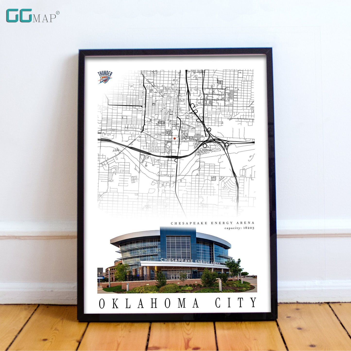 City map of OKLAHOMA CITY - Chesapeake Energy Arena - Home Decor Oklahoma - Chesapeake Energy Arena wall decor - Oklahoma poster - Print map