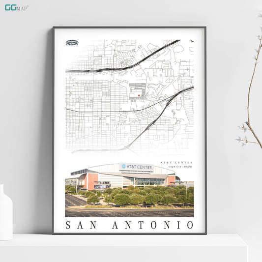 City map of SAN ANTONIO - ATandT Center - Home Decor San Antonio - Atandt Center wall decor - San Antonio poster - Print map