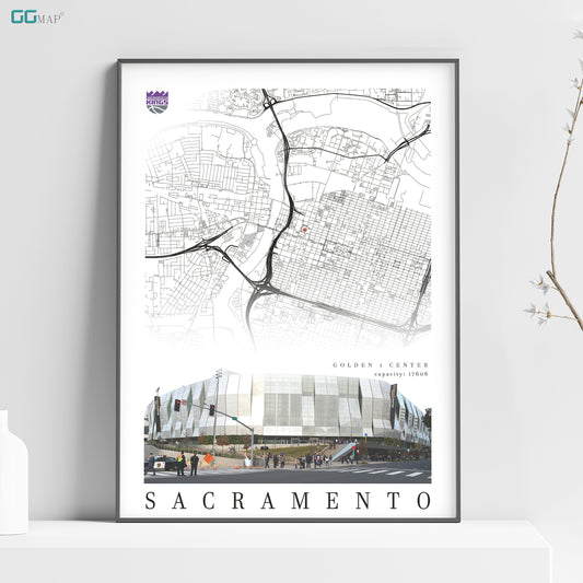 City map of SACRAMENTO - Golden 1 Centar - Home Decor Sacramento - Golden 1 Centar wall decor - Sacramento poster - Print map