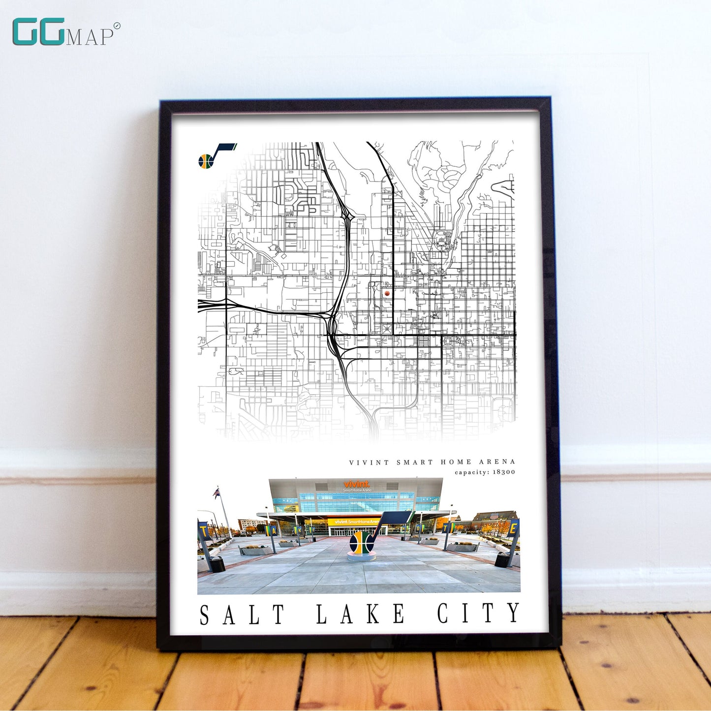 City map of SALT LAKE CITY - Vivint Smart Home Arena - Home Decor Salt Lake CIty - Vivint Smart Home Arena wall decor - Print map