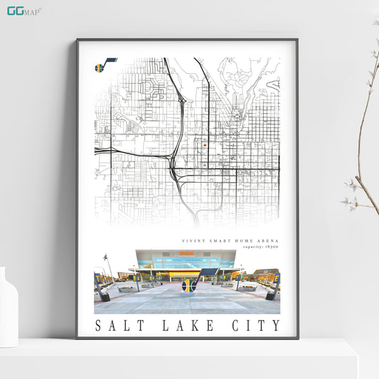 City map of SALT LAKE CITY - Vivint Smart Home Arena - Home Decor Salt Lake CIty - Vivint Smart Home Arena wall decor - Print map