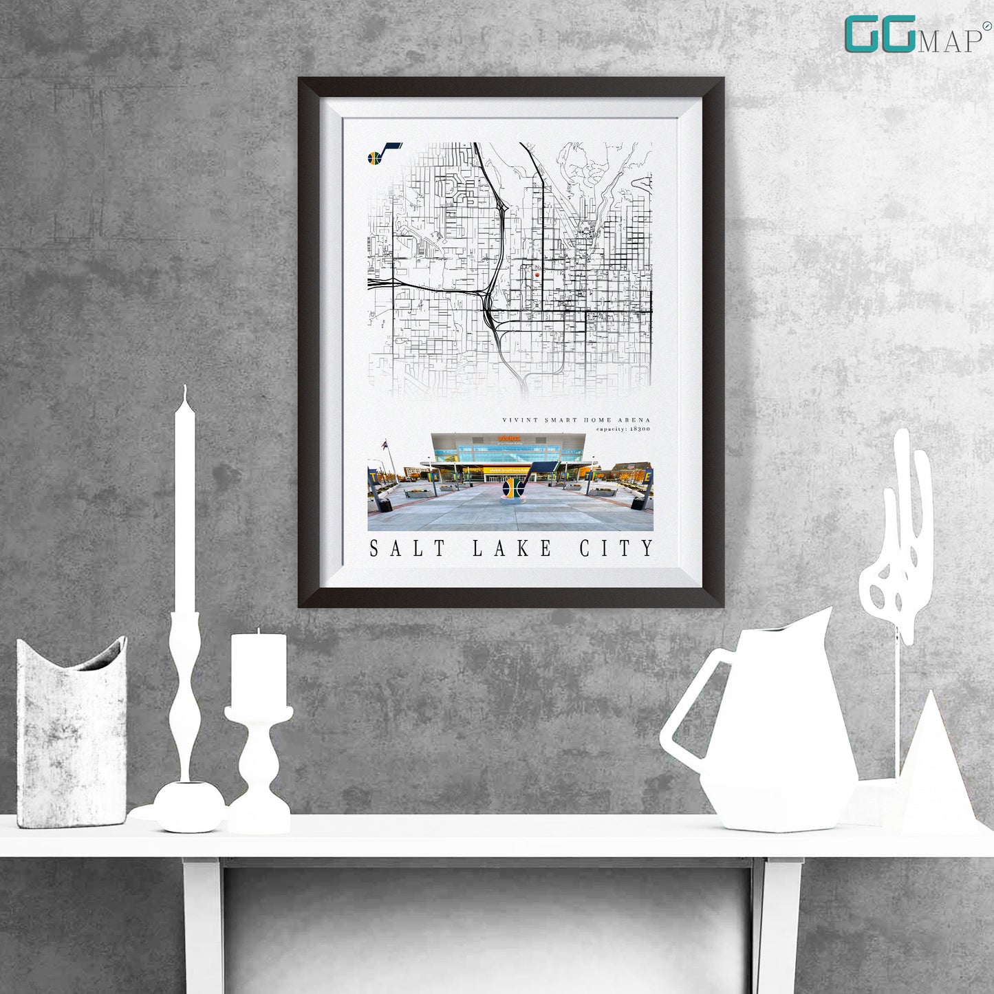 City map of SALT LAKE CITY - Vivint Smart Home Arena - Home Decor Salt Lake CIty - Vivint Smart Home Arena wall decor - Print map