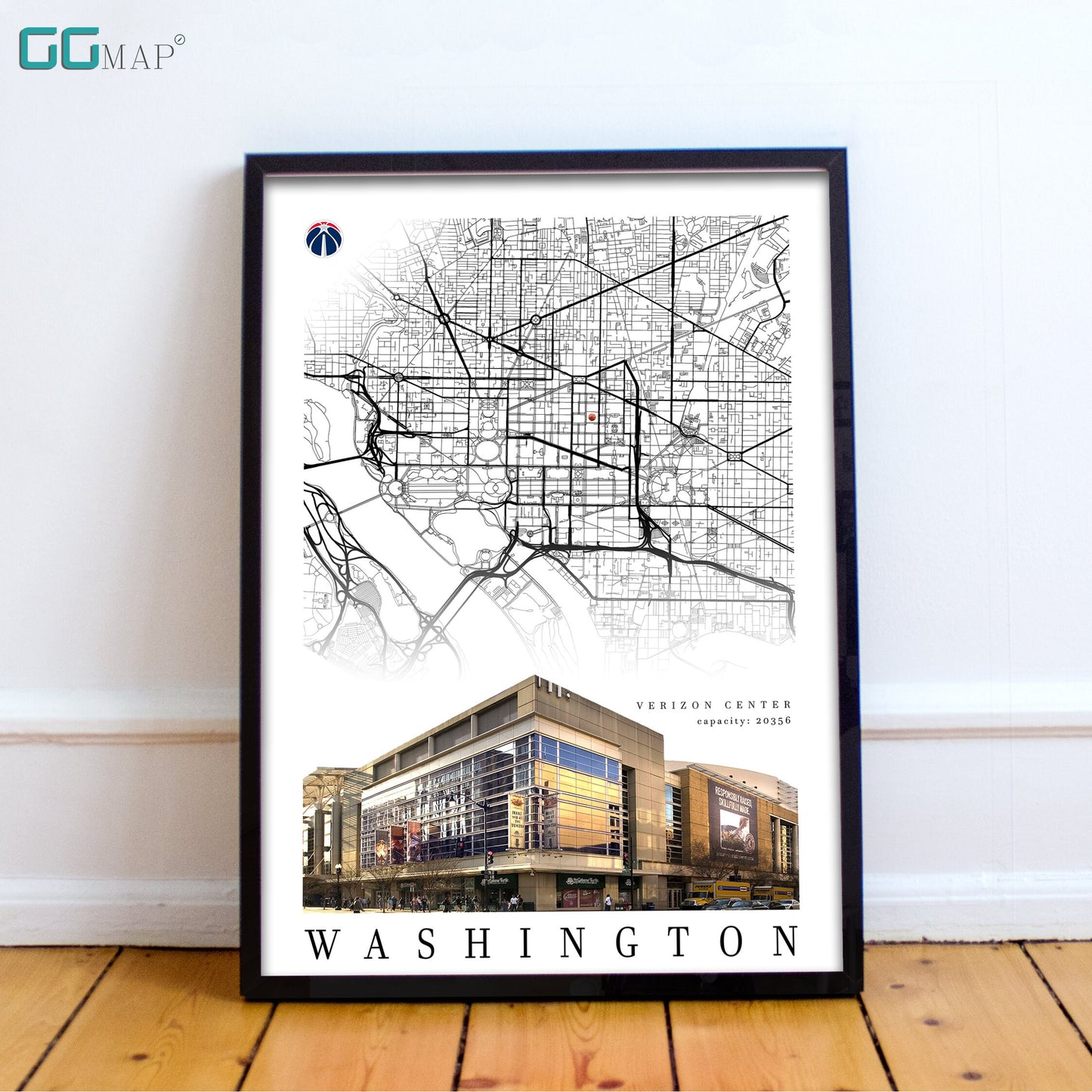 City map of WASHINGTON - Verizon Center - Home Decor Washington - Verizon Center wall decor - Washington poster - Print map