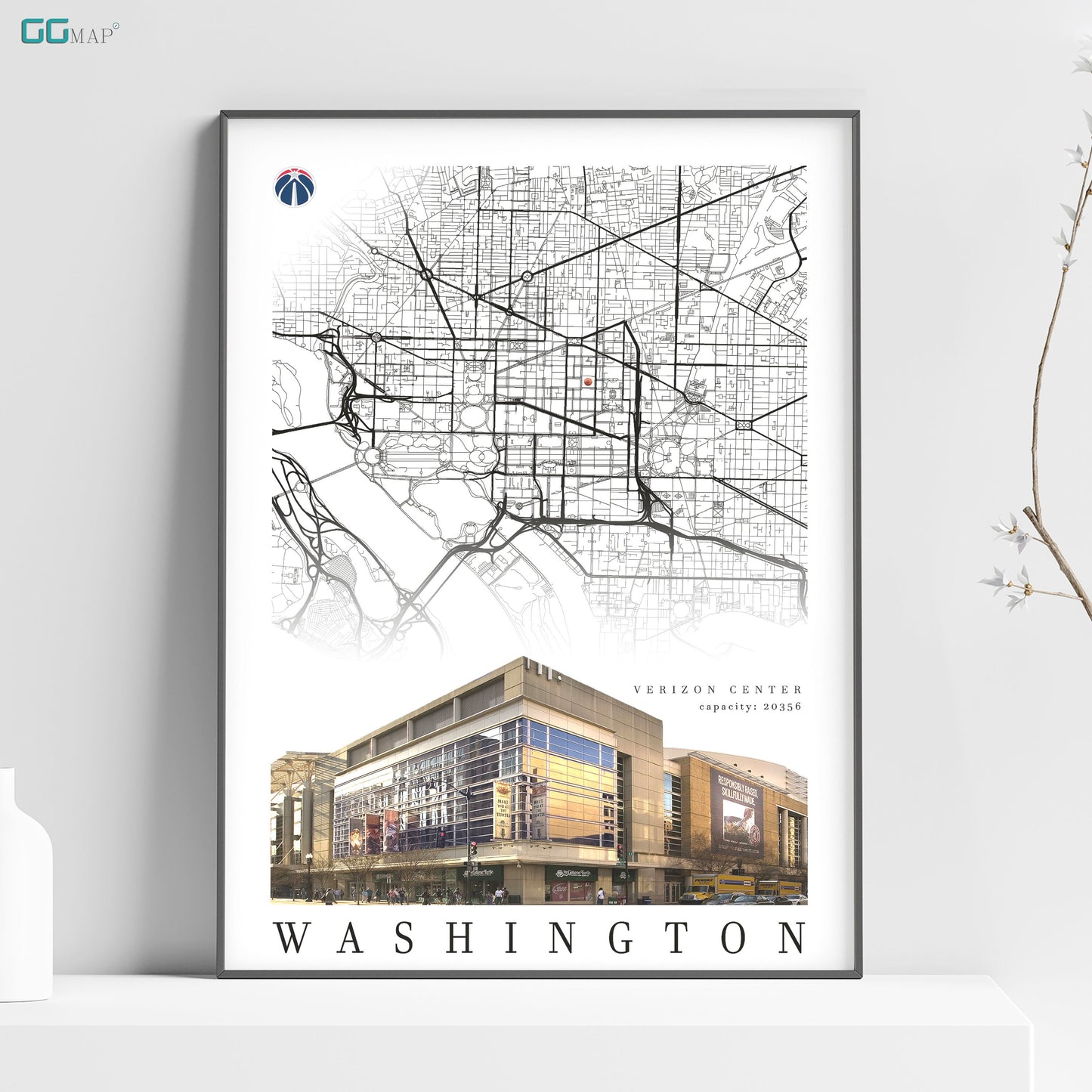 a poster of a building with a map of washington