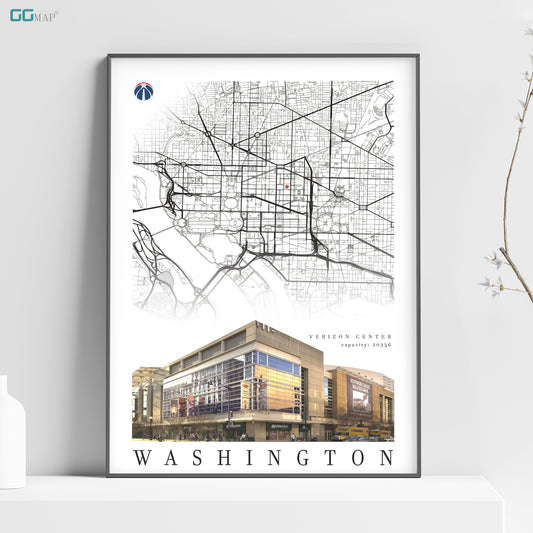 City map of WASHINGTON - Verizon Center - Home Decor Washington - Verizon Center wall decor - Washington poster - Print map