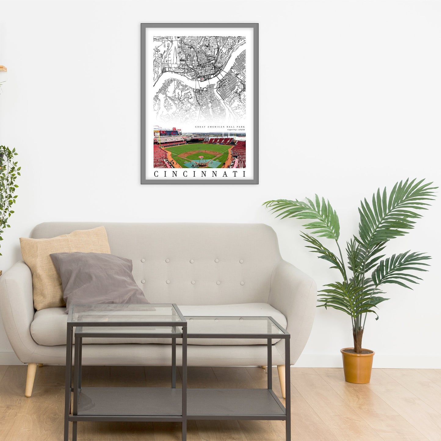 City map of CINCINNATI - Home Decor Cincinnati - Great American Ball Park wall decor - Cincinnati poster - Cincinnati Reds - Print map