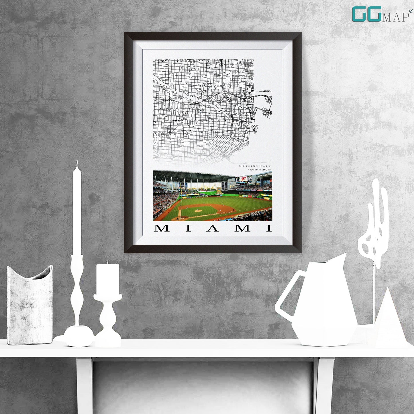 City map of MIAMI - Home Decor Miami - Marlins Park wall decor - Miami poster - Miami Marlins - Print map