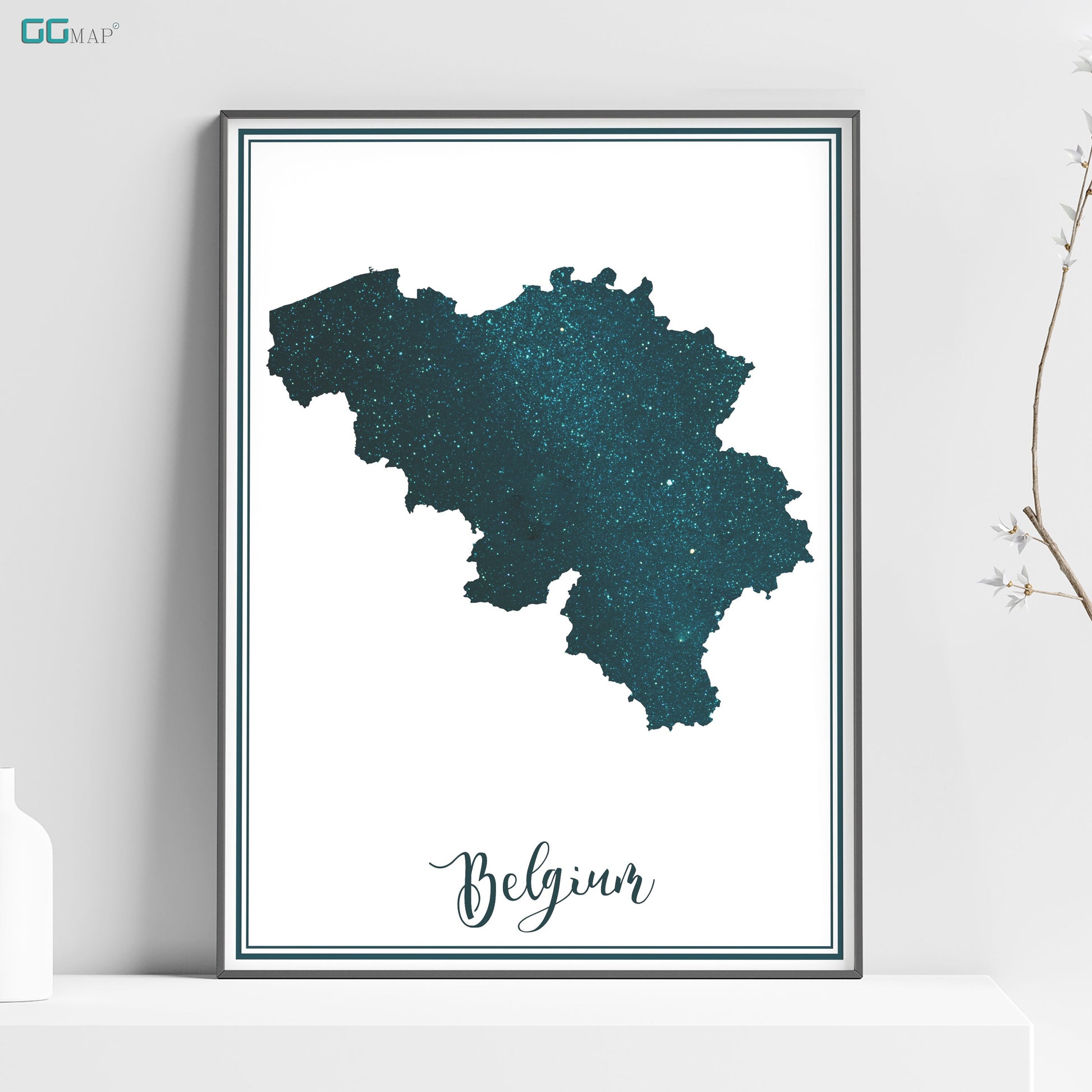 a poster with the name and map of belgium