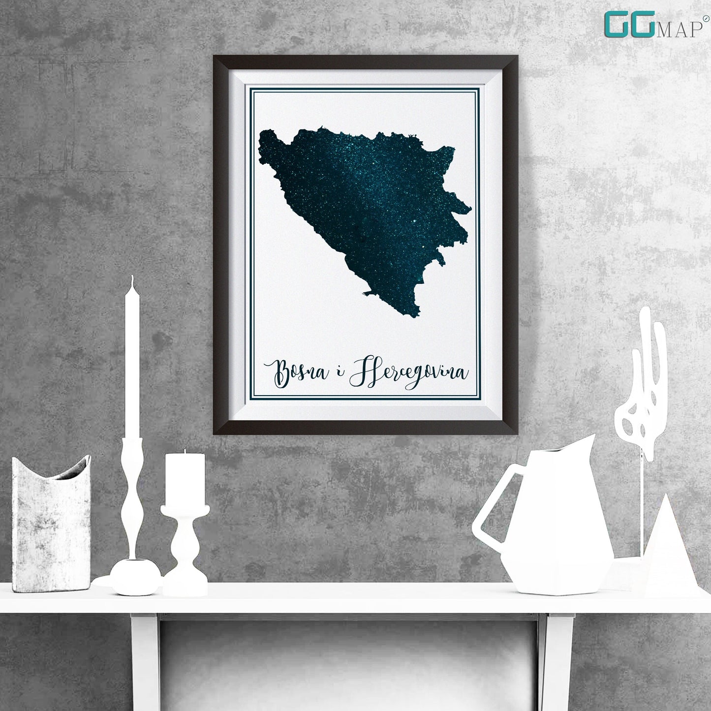 BOSNA I HERCEGOVINA map - Bosna i Hercegovina stars map - Travel poster - Home Decor - Wall decor - Office map - GeoGIS studio