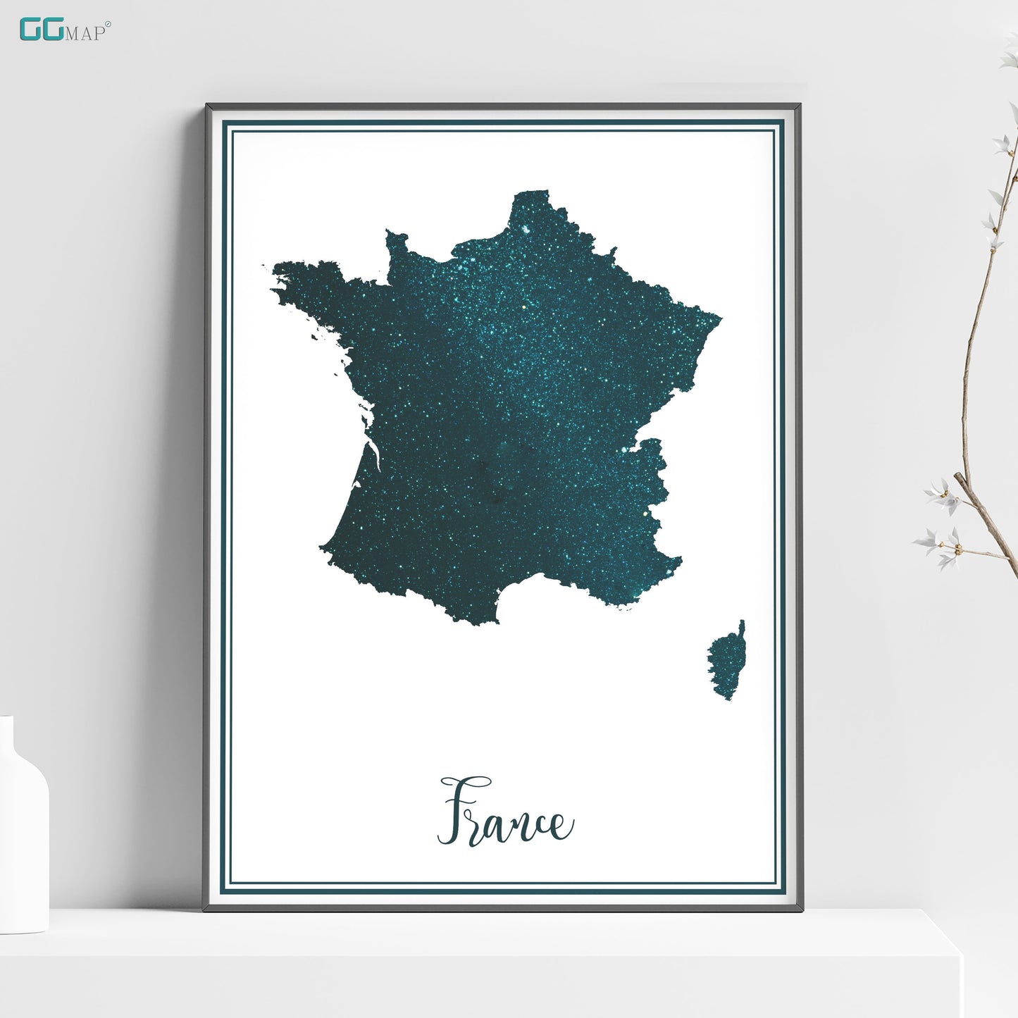 a framed picture of a map of france