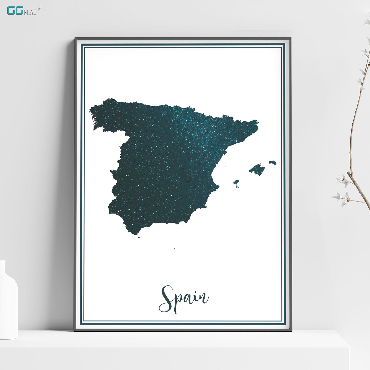 a picture of a map of spain on a shelf