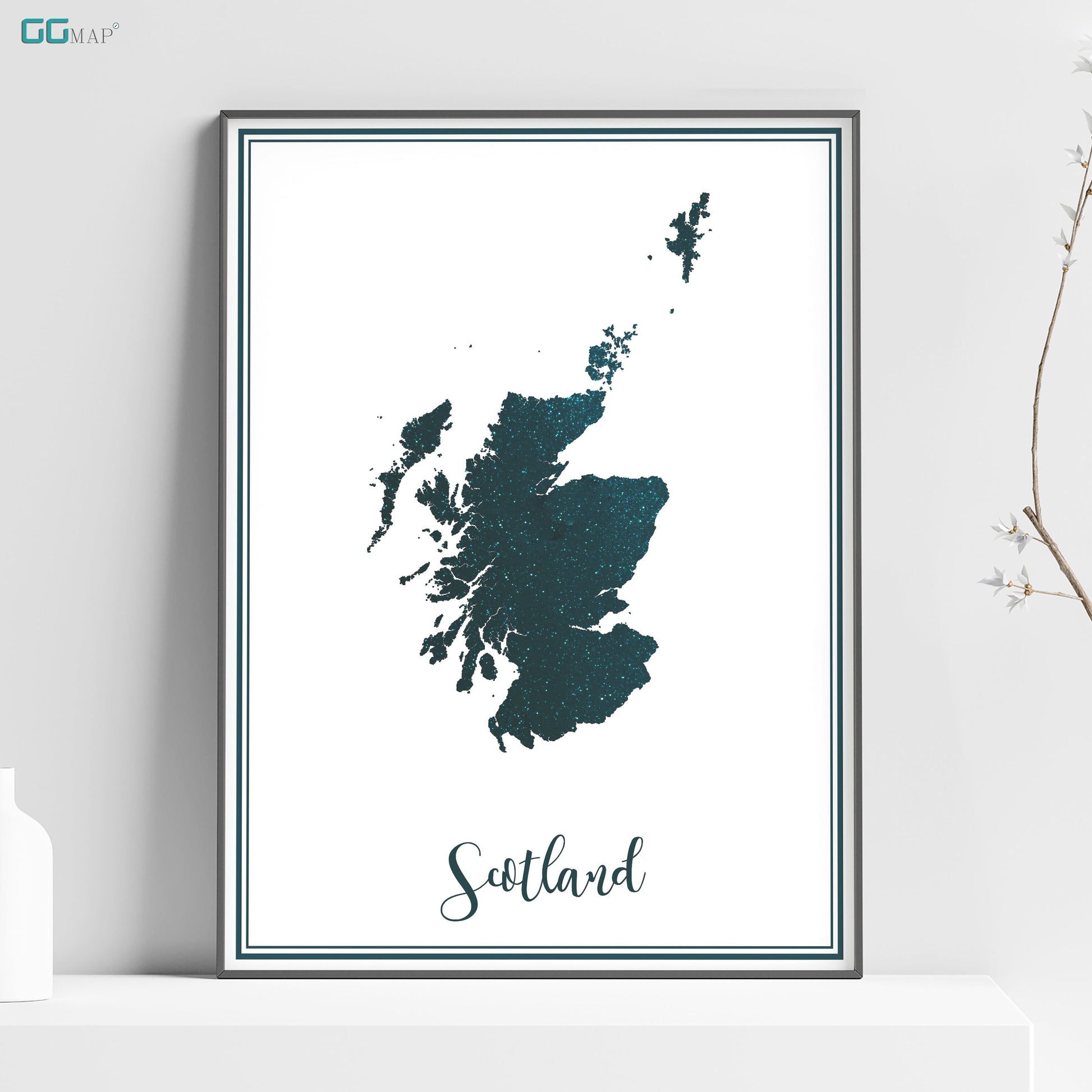 a framed map of scotland 