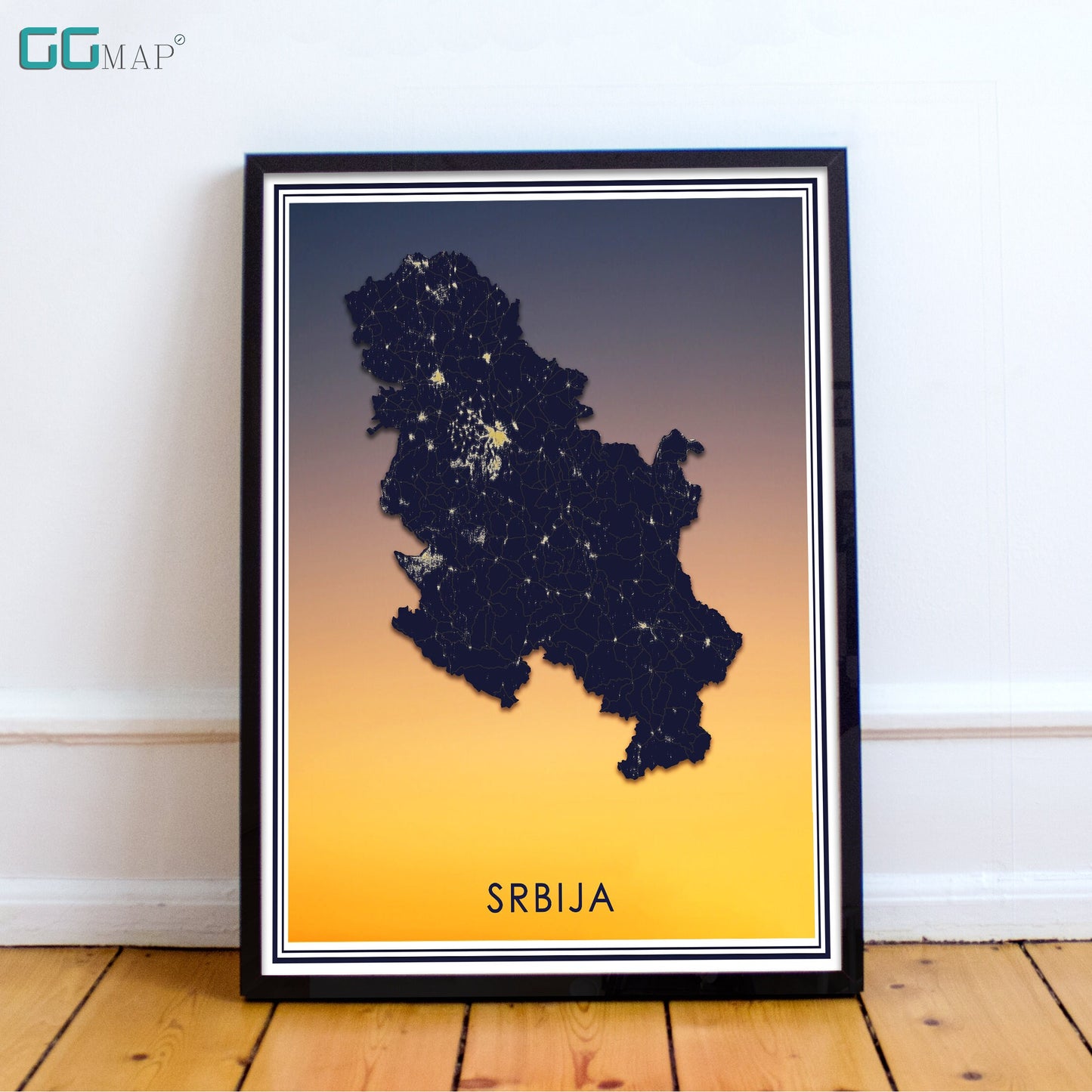 SRBIJA map - Serbia sunset map - Travel poster - Home Decor - Wall decor - Office map - Serbia gift - GeoGIS studio