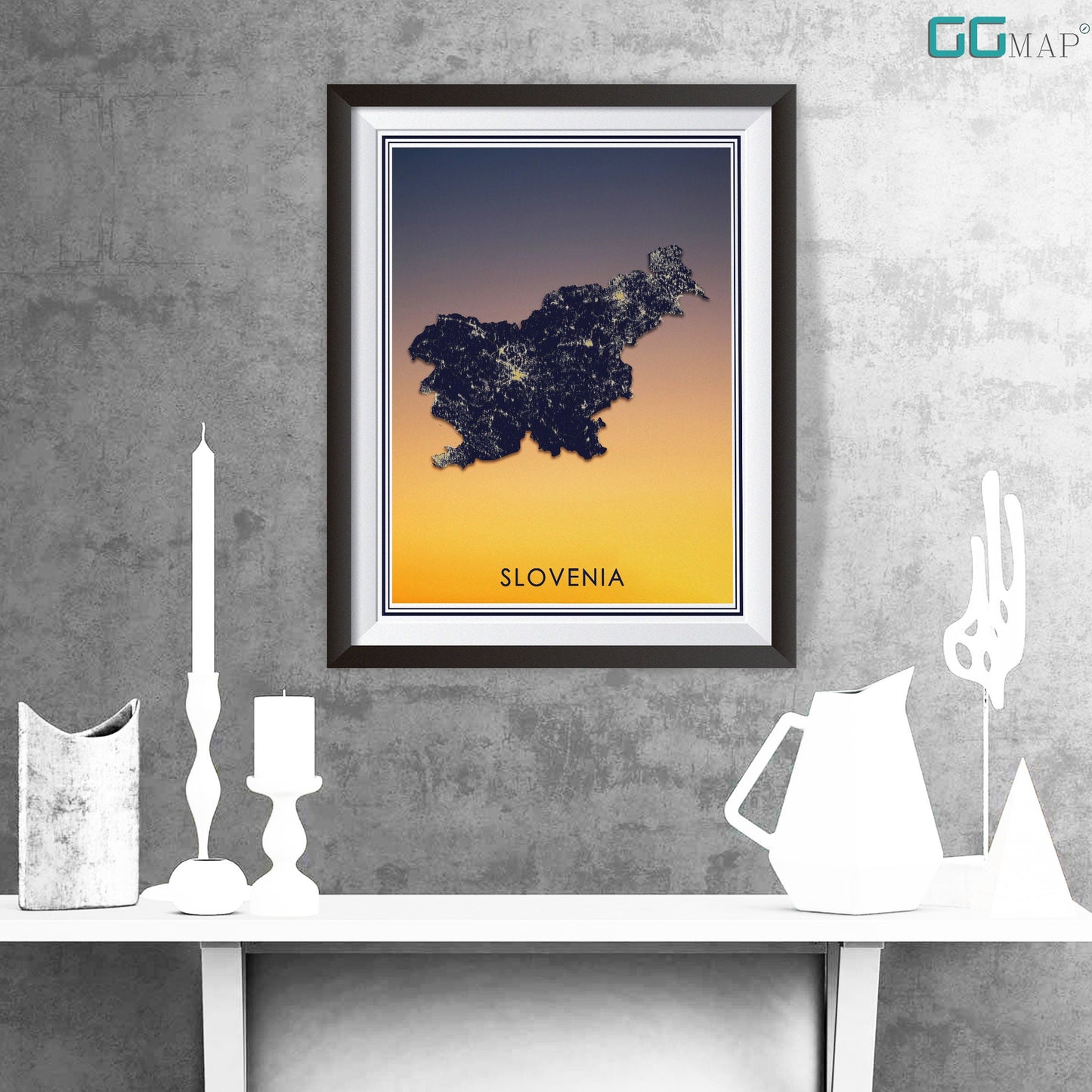 SLOVENIA map - Slovenia sunset map - Travel poster - Home Decor - Wall decor - Office map - Slovenia gift - GGmap - Sovenia travel map