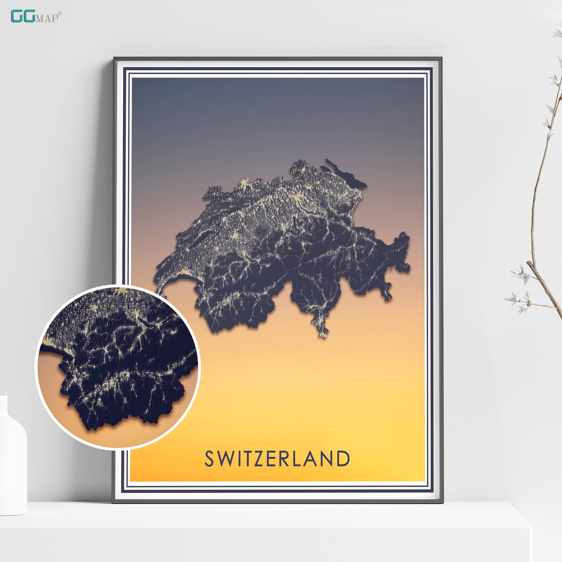 a picture of a map of switzerland on a shelf