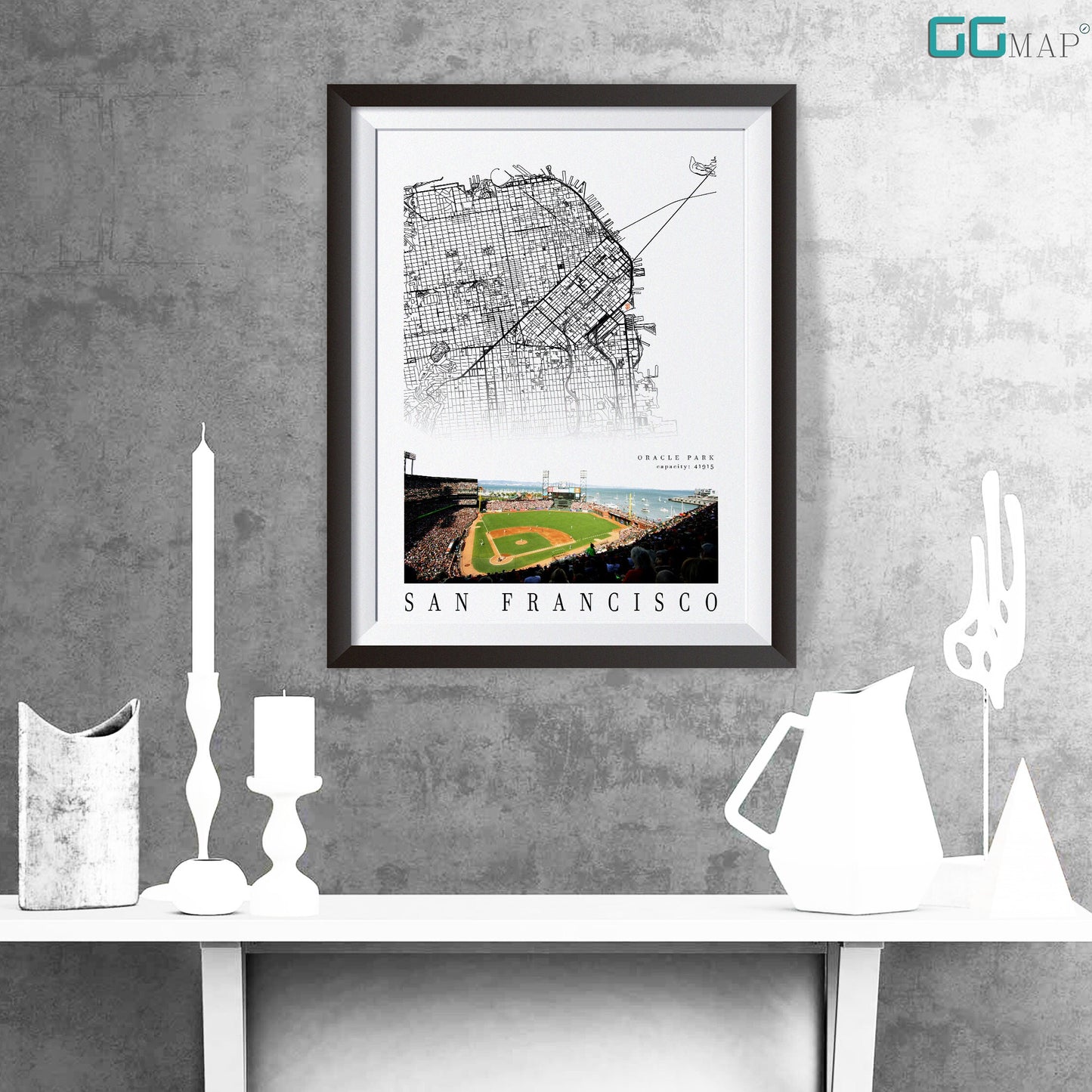 City map of SAN FRANCISCO - Home Decor San Francisco - Oracle Park wall decor - San Francisco poster - San Francisco Giants - Print map