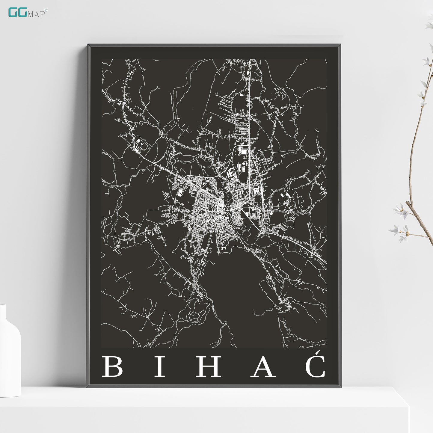 a black and white map of bihac