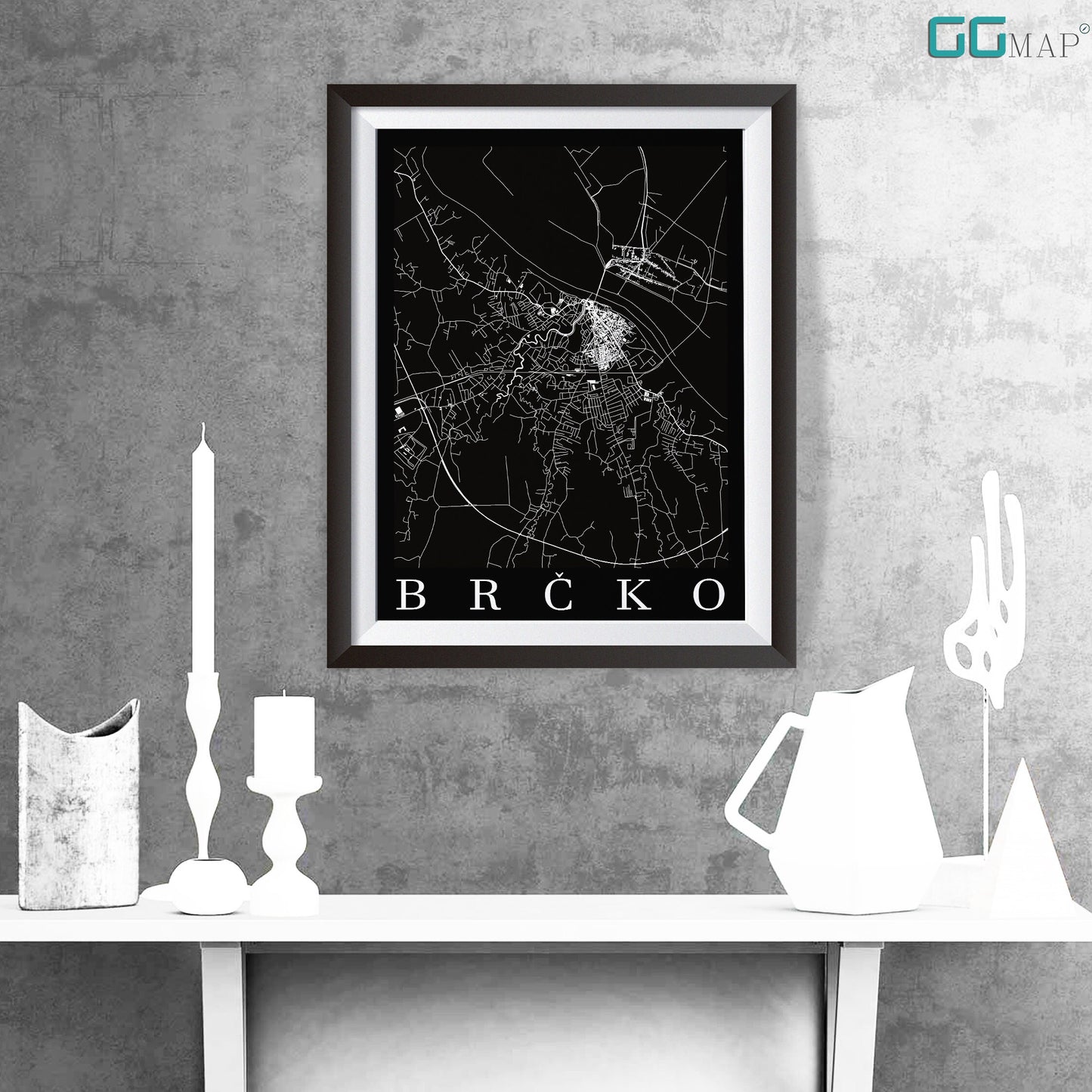 City map of BRČKO - Home Decor - Wall decor - Office map - Travel map - Print map - Poster city map - Brčko black map - GeoGIS Studio