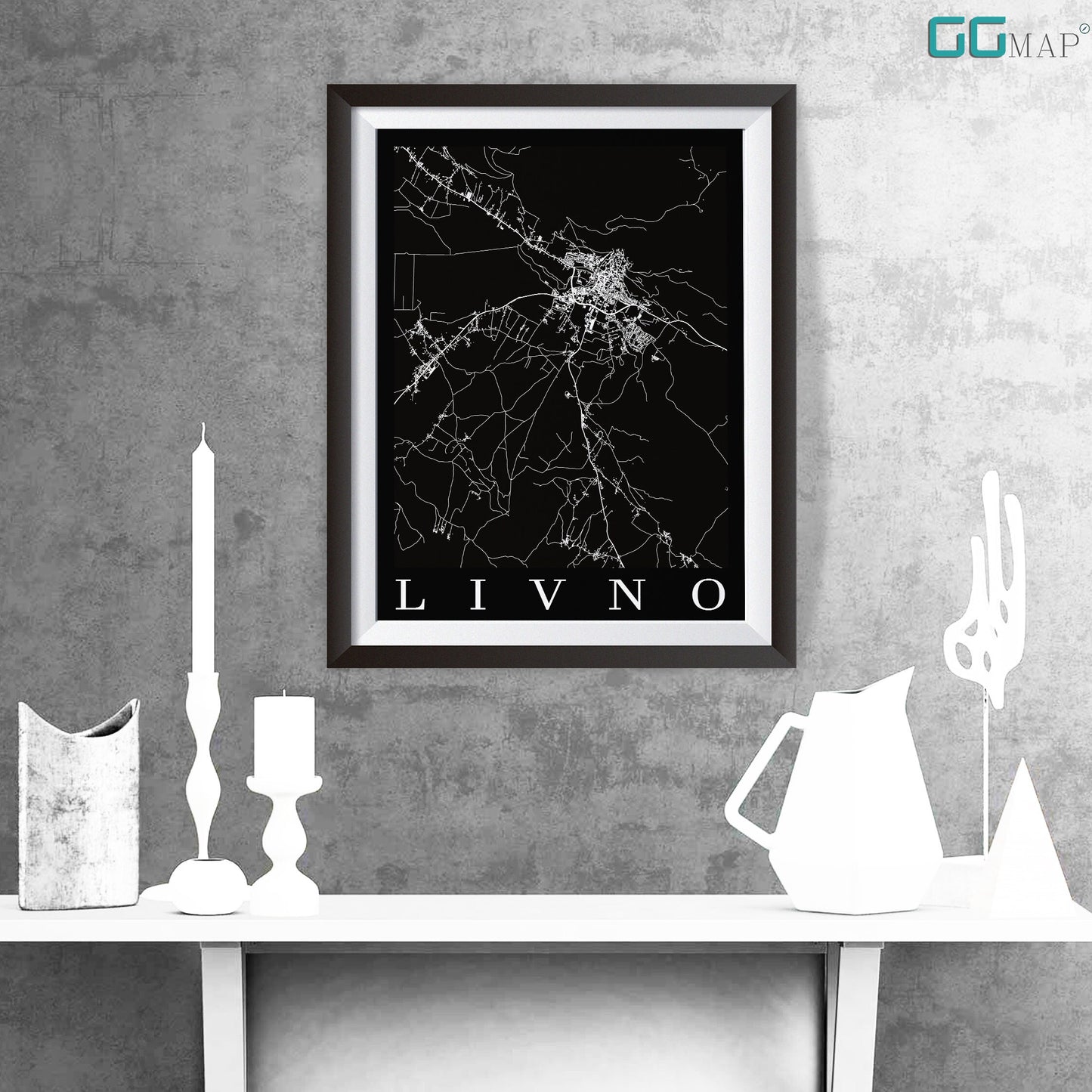 City map of LIVNO - Home Decor - Wall decor - Office map - Travel map - Print map - Poster city map - Livno black map - GeoGIS Studio