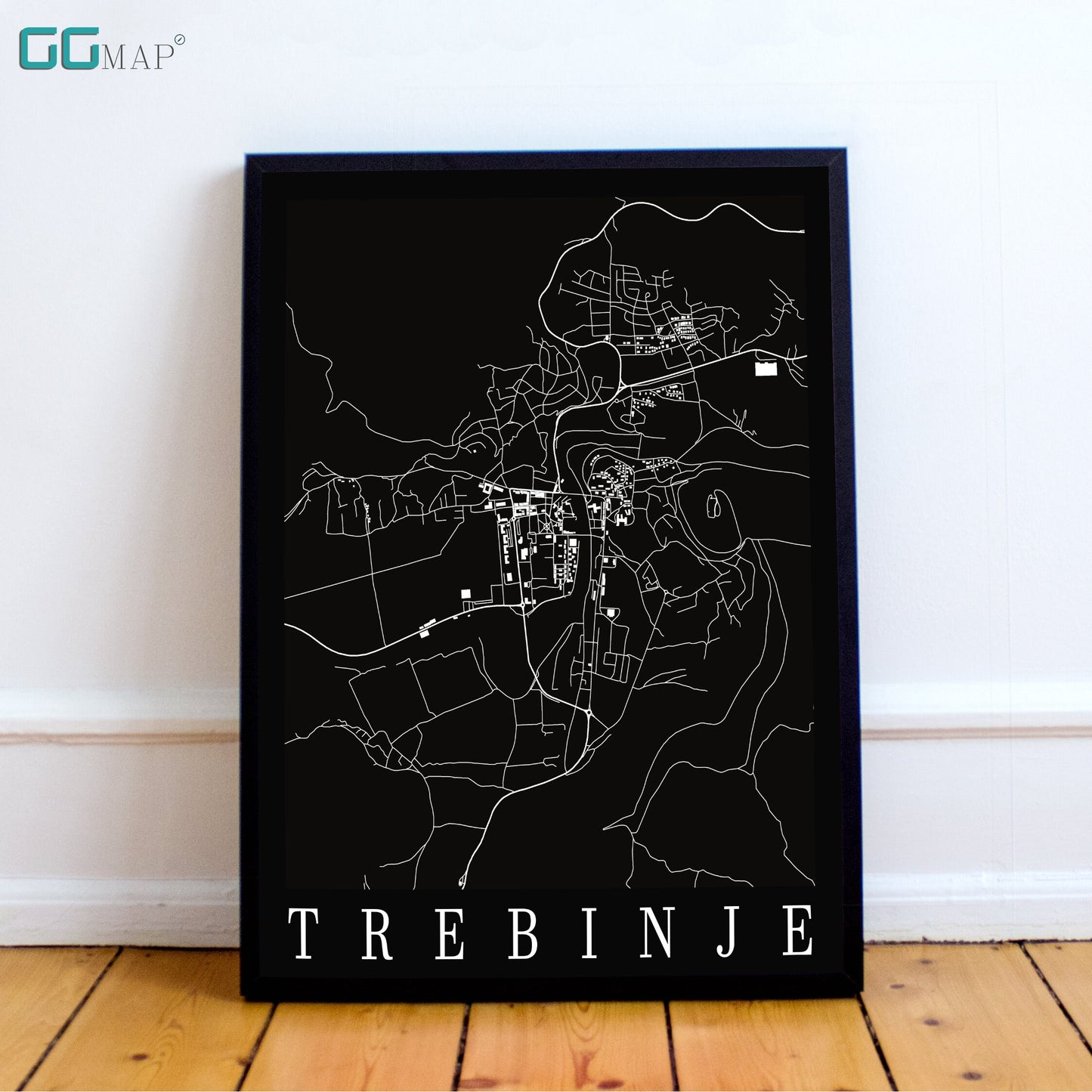 City map of TREBINJE - Home Decor - Wall decor - Office map - Travel map - Print map - Poster city map - Trebinje black map - GeoGIS Studio