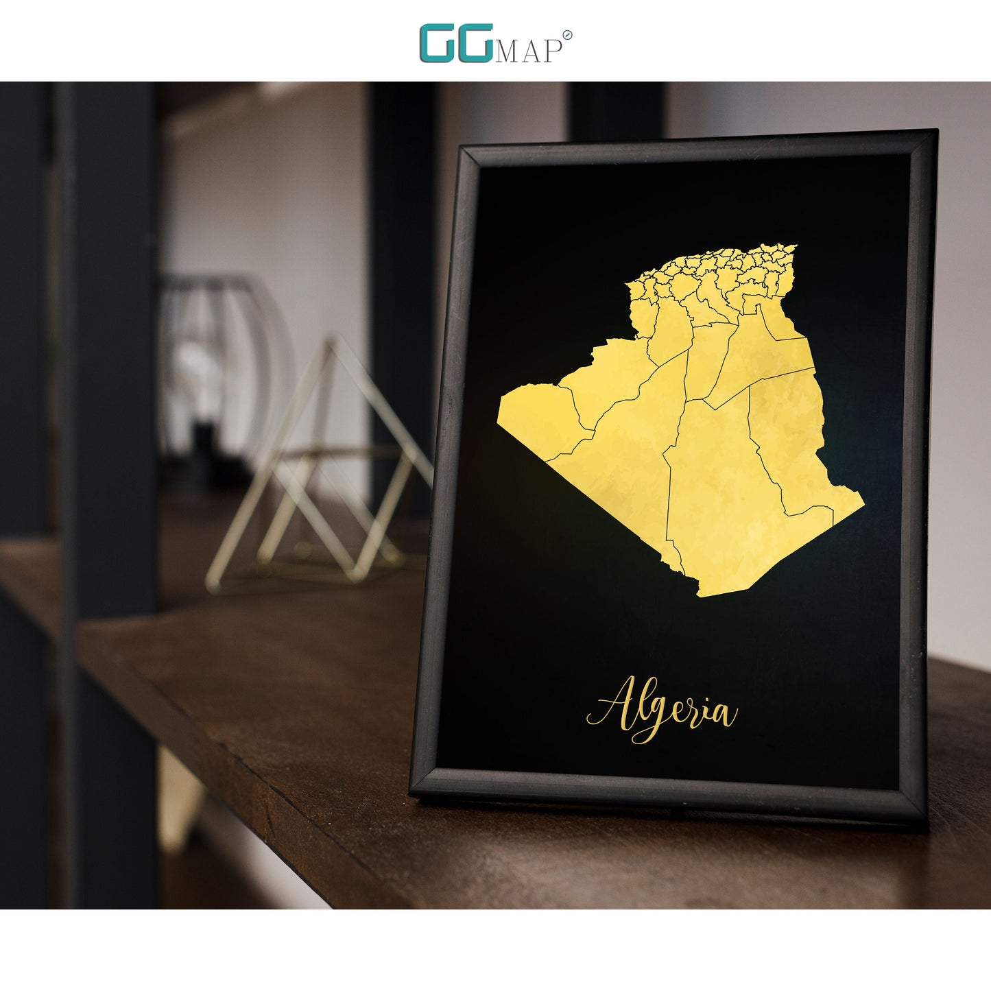 ALGERIA map - Algeria gold map - Travel poster - Home Decor - Wall decor - Office map - Algeria gift - GGmap - Algeria poster