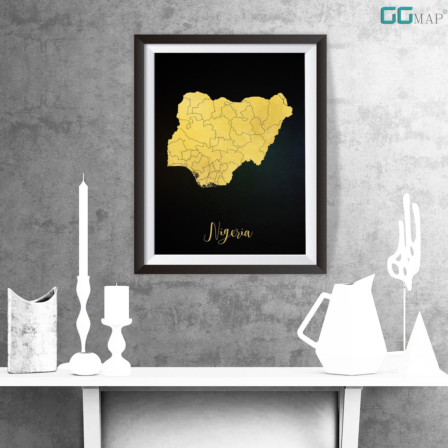 NIGERIA map - Nigeria gold map - Travel poster - Home Decor - Wall decor - Office map - Nigeria gift - GGmap - Nigeria poster