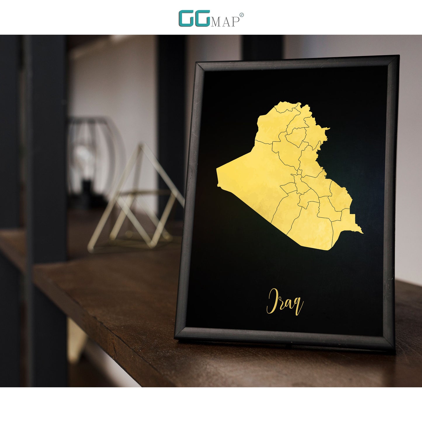 IRAQ map - Iraq gold map - Travel poster - Home Decor - Wall decor - Office map - Iraq gift - GGmap - Iraq poster