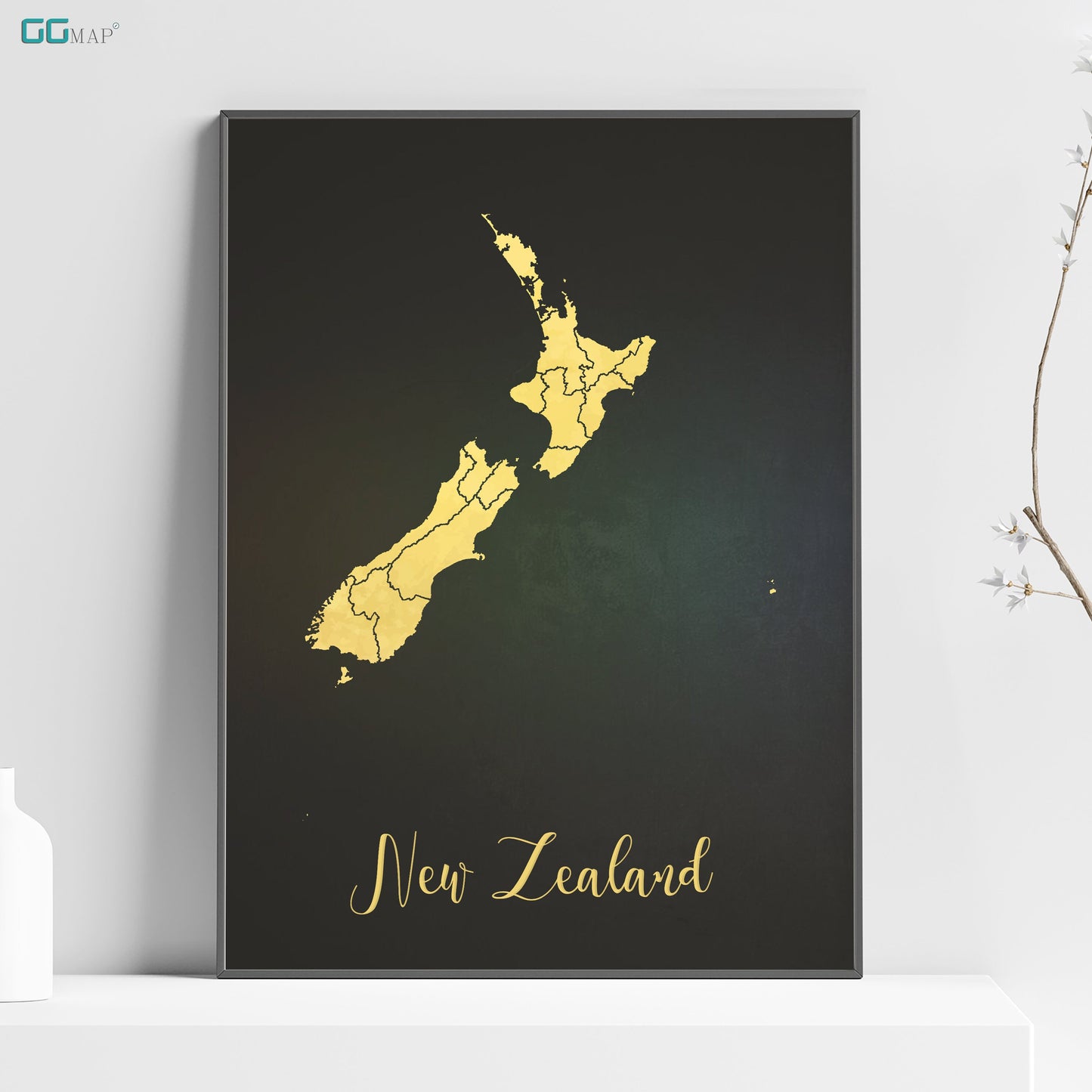 a picture of new zealand on a shelf