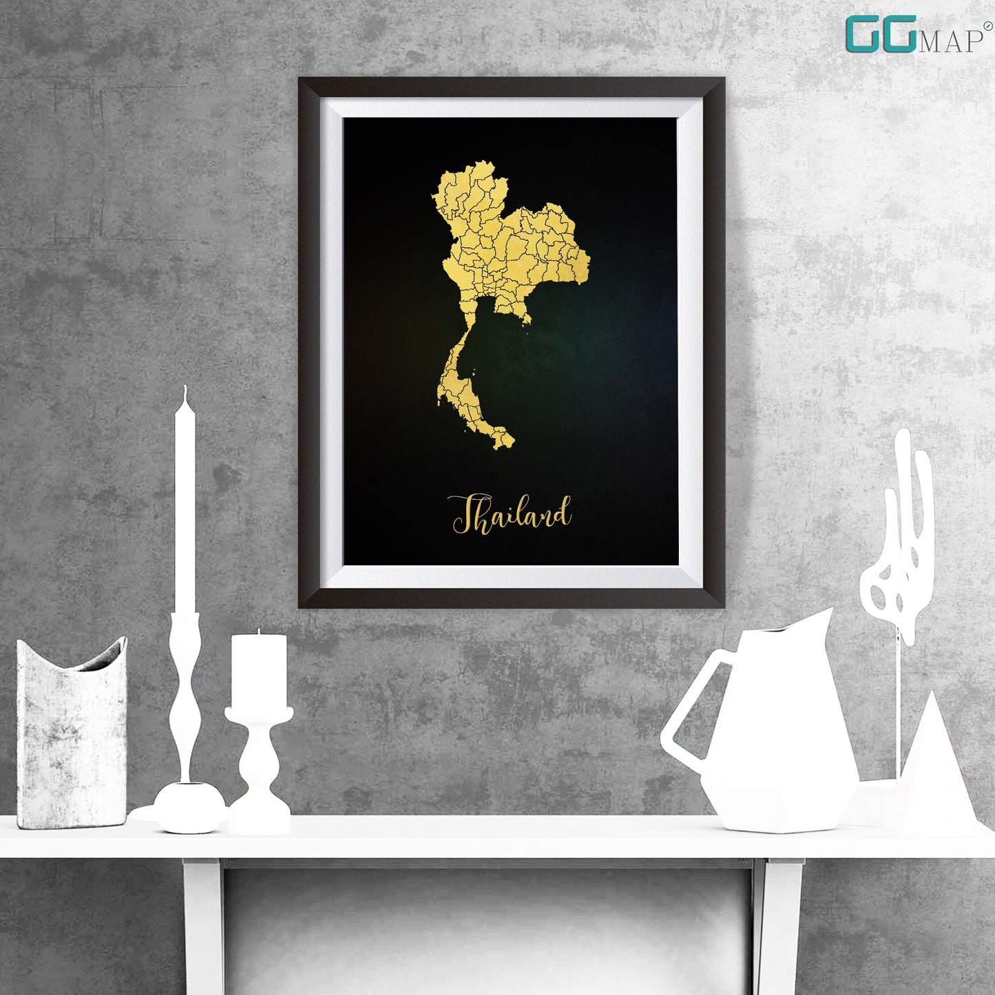 THAILAND map - Thailand gold map - Travel poster - Home Decor - Wall decor - Office map - Thailand gift - GGmap - Thailand poster